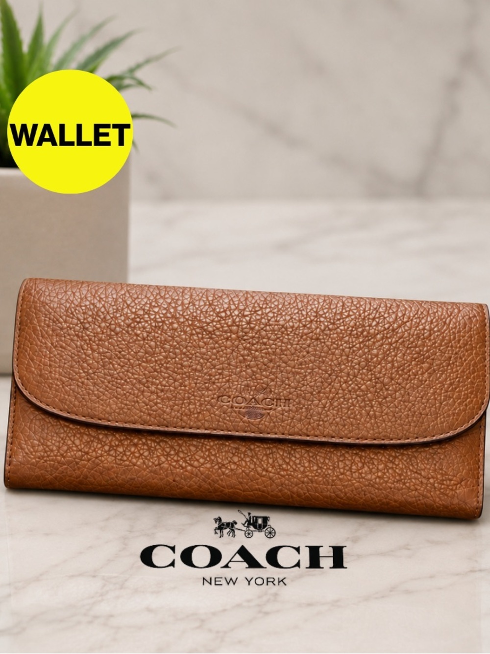 COACH 🤎 Pebbled Leather Continental Tri-Fold Tan Brown Wallet (4x 7.5” inches)